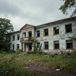 abandoned school, overgrown, dystopian, run-down 8k