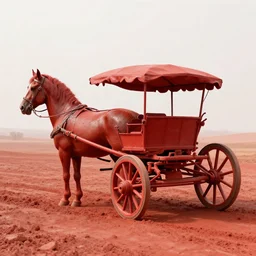 a horse drawn chariot, red mud