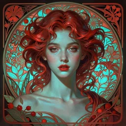 young angel locsin as darna, volumetric lights, red and cyan theme, art nouveau botanicals, intricate, highly detailed, digital painting, artstation, concept art, smooth, sharp focus, cinematic, illustration, beautiful face, art by artgerm and greg rutkowski and alphonse mucha