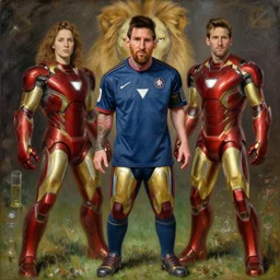 lionel messi as ironman in the avengers, by magali villeneuve and william bouguereau, 4 k