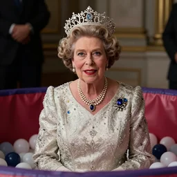 john oliver! as the queen of england!, in a ball pit