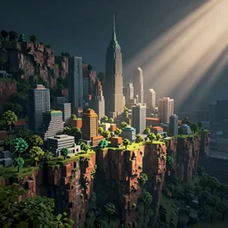 a voxelized city built into a voxelized cliff side, beautiful dynamic lighting, cinematic, wide angle establishing shot, extremely high detail, photo realistic, cinematic lighting, post processed, concept art, james gurney, cinematic lighting, artstation, vibrant nature, Tuomas Korpi, tekkon kinreet, volumetric light, artstation, octane render, redshift render, low angle camera, rich deep moody colors, volumetric lighting, light rays, photorealistic, ultrarealistic, moody, coronarender, 8k