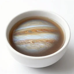 a bowl of soup looking like jupiter, 3 5 mm photography