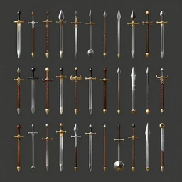 sprite sheet of random medieval weapons