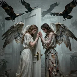 angels hover above like vultures' prey, Pray, sickened flesh decay, information verification waiting for them both, the door unlocked, such disappointment