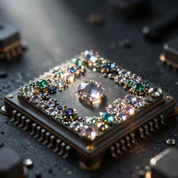 integrated circuit made of jewels, light micrograph