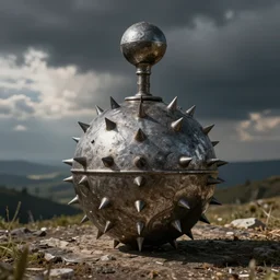A medieval iron spiked spherical mace