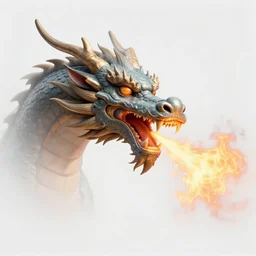 human body, dragon head, breathing fire, realistic
