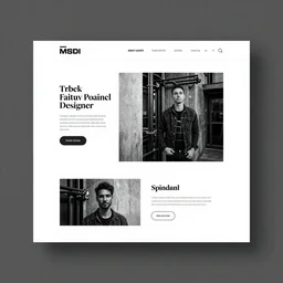 square shaped contemporary webpage design for a freelance graphic designer, layout design, black and white colour palette, industrial punk, IP, template layout