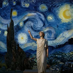 hypatia of alexandria looking at the starry night sky