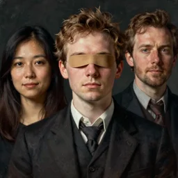 portrait of blind loui braille by harumi hironaka and charlie bowater and edmund blair leighton