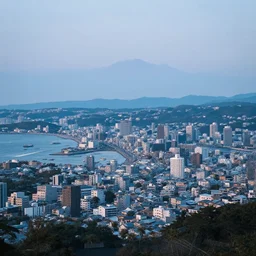 a japanese city near the sea, lofi inspiration, dreamy, moody