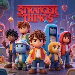 max, stranger things, clash royal style characters, unreal engine 5, octane render, detailed, cinematografic, cinema 4 d