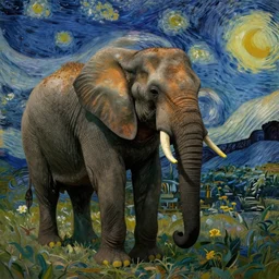 an elephant with yellow nail polish, van gogh