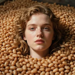 film still of a human made of baked beans