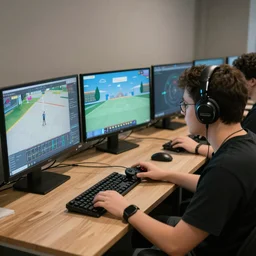 a photograph of video game developers