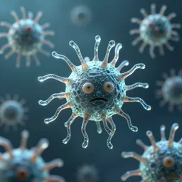 germs as evil characters made of glass, vray, octane render, dynamic lighting, highly detailed, clear tendrils