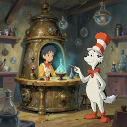 4K concept art of a wizards laboratory, digital art by Dr Seuss, animated by Studio ghibli, masterpiece trending on artstation, ultrafine detail, ray tracing by Nvidia, demonstration for QLED displays, award winning panoramic concept art with stunning detail
