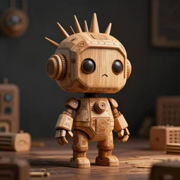 charactere design intricate cute funny figurine wooden, robot punk futuriste geometrie