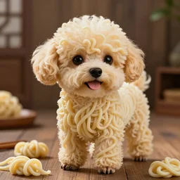 a noodle poodle a poodle made out of noodles, realistic, hyperrealistic, ultra realistic, real, real world, highly detailed, very detailed, extremely detailed, intricate details, 8 k resolution, hd quality