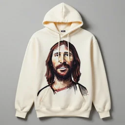 jesus portrait in virgil abloh hoodie streetwear by nicola samori, off - white style