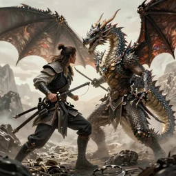 portrait of a character fighting a dragon inspired by greg rutkowski on art station,highly detailed,8K
