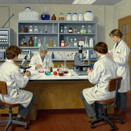 a biology laboratory in the style of maxfield parrish