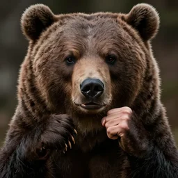 photo, A man punching a bear face.