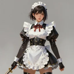 a ultradetailed beautiful painting of a stylish battle maid, by wlop, trending on artstation