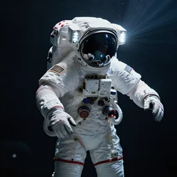 astronaut in dark void underwater - complex and hyperdetailed suit. reflection and dispersion materials. rays and dispersion of light. glowing lights. volumetric light. f / 3 2. noise film photo. flash photography. ultra realistic, wide angle. poster by wayne barlowe, hajime sorayama aaron horkey, craig mullins