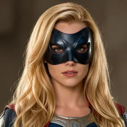 blonde girl superhero wearing bane's mask by marvel studios, 4k wallpaper from movie by nolan
