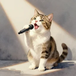 a cute cat singing, watercolor