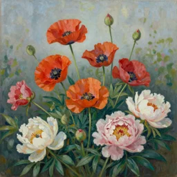beautiful oil painting of poppies and peonies by Georgia O'Keeffe