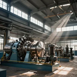 interior of nickel factory with machines and turbines and pumps