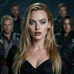 a fancy portrait of Margot Robbie as lady death its self by Greg Rutkowski, Sung Choi, Mitchell Mohrhauser, Maciej Kuciara, Johnson Ting, Maxim Verehin, Peter Konig, final fantasy, mythical, macro lens, 35mm, 8k photorealistic, cinematic lighting, HD, high details, atmospheric,