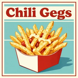 Art Deco poster advertising chili cheese fries