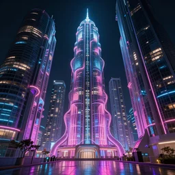 abstract explosive neon futuristic organic glass city architecture, look from inside out