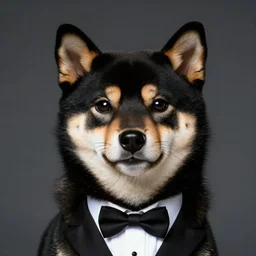 Black and tan Shiba Inu in a tuxedo as a secret agent, textless movie poster, 4k, digital art, high detail