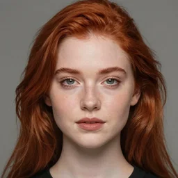 hyper realistic, full perfect face, realistic, highly detailed background, photography beautiful girl, face tamzin merchant, red hair, style of applicatio