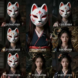 a Photorealistic dramatic fantasy render of a beautiful woman wearing a beautiful intricately detailed Japanese Wolf Kitsune mask and clasical Japanese Kimono by WLOP,Artgerm,Greg Rutkowski,Alphonse Mucha, Beautiful dynamic dramatic dark moody lighting,shadows,cinematic atmosphere,Artstation,concept design art,Octane render,8K The seeds for each individual image are: [2574431091, 131530884, 2043872502, 2119615455, 2008241604, 544704099, 2750899226, 1123844186, 3187573103]