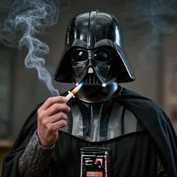 drug addicted darth vader smoking crack cocaine, crackhead, photography