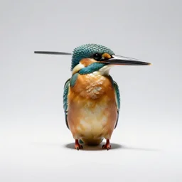 porcelain figurine kingfisher, professional studio photo, full body, isolated on a pure white background, centered, entire subject in frame, sharp focus, soft studio lighting