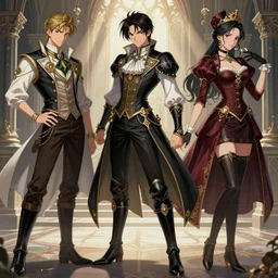 character concept spot illustrations from the castlevania and mulan crossover, by nixeu and by fenghua zhong, gothic victorian architecture, dynamic poses, intricate jewelry, vests, corsets, kneehigh boots, ornate, filigree, cinematic lighting, god rays, portfolio illustration, highly detailed, artstation, cgsociety.