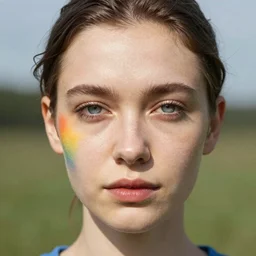 close up a 🌈 face female portrait, 20 years old in a scenic environment by Ilya Kuvshinov