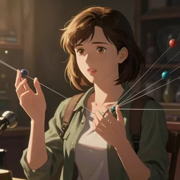 anime girl explaining Sheldon how string theory works