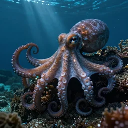 ocean octopus dramatic lighting cinematic establishing shot extremely high detail foto realistic cinematic lighting post processed