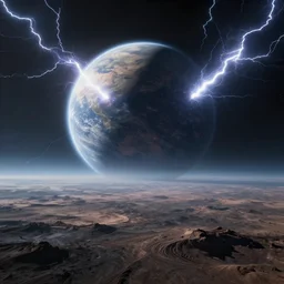 A planet of endless suffering, view from space, dystopian digital art, dramatic volumetric lightning, beautiful composition, 4K Ultra HD, trending on artstation