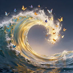 magical wave creating butterflies, digital art, artstation, high detail, centered, masterpiece, award - winning, coherent, hdr
