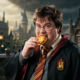 overweight Harry Potter eating hufflepuff pastry