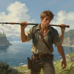 a man carrying a fishing rod romance novel fantasy artwork epic detailed and intricate digital painting trending on artstation by wlop octane render